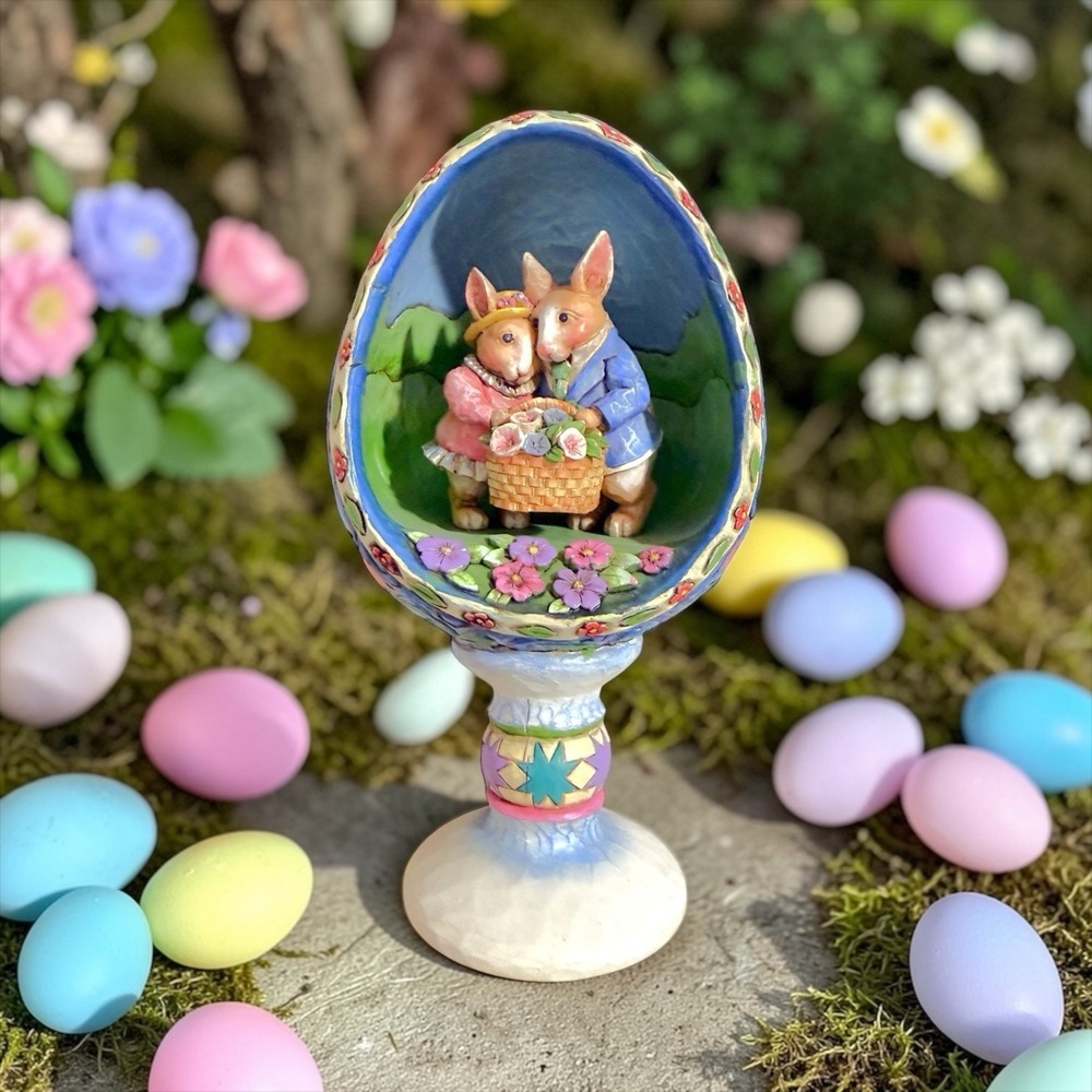 Jim Shore 2006 DISPLAY OF AFFECTION Easter Egg Bunnies Diorama #4007544 EUC
